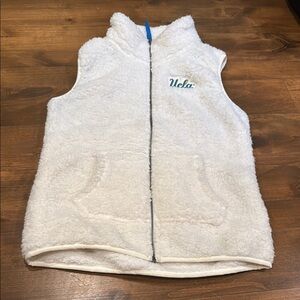 White Sherpa Vest with Blue and Yellow UCLA Logo